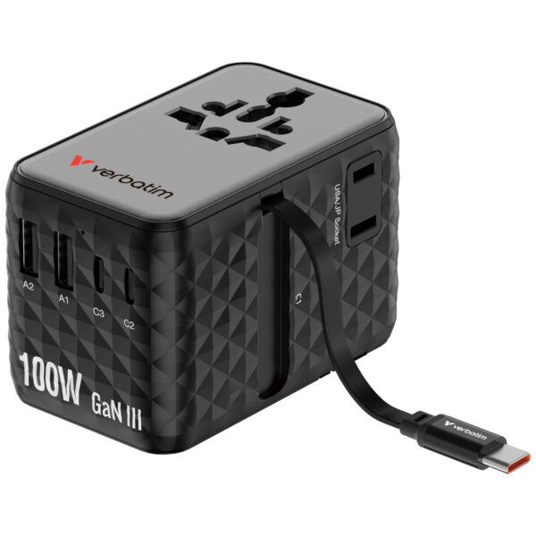 Verbatim Charge 'n' Travel 100W GaN III Universal Travel Adapter
